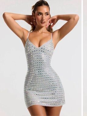 st germain embellished long sleeve mini dress in white Embellished Long Sleeve Mini Dress in Blush